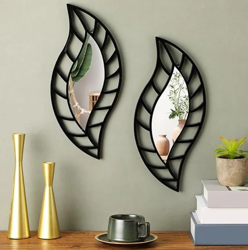 2 Pcs Small Mirror Wall Decor Mounted Art Leaf Mirror